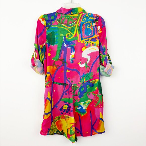 NWT Manish Vaid Colorful Romper Size S Roll Tab Long Sleeve Beaded Embellished - Picture 4 of 16